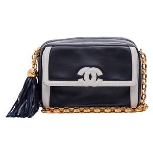 Chanel Bicolor Bijou Chain Shoulder Cocomark Fringe Lambskin Shoulder Bag